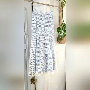 Topshop Blue and White Net Cut Out Patterned Dress Size 10